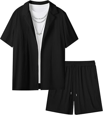 Summer Outfits for Men 2 Piece Short Sleeve Button Down Shirt & Shorts - Image 7