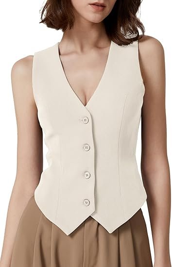 Women V Neck Top Sleeveless Button Down - Image 3