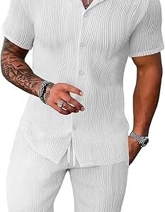 Summer Outfits for Men 2 Piece Short Sleeve Button Down Shirt & Shorts