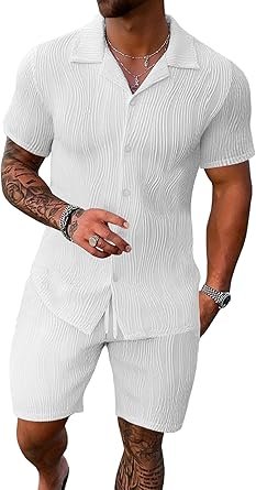Summer Outfits for Men 2 Piece Short Sleeve Button Down Shirt & Shorts