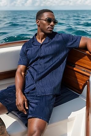 Summer Outfits for Men 2 Piece Short Sleeve Button Down Shirt & Shorts - Image 2