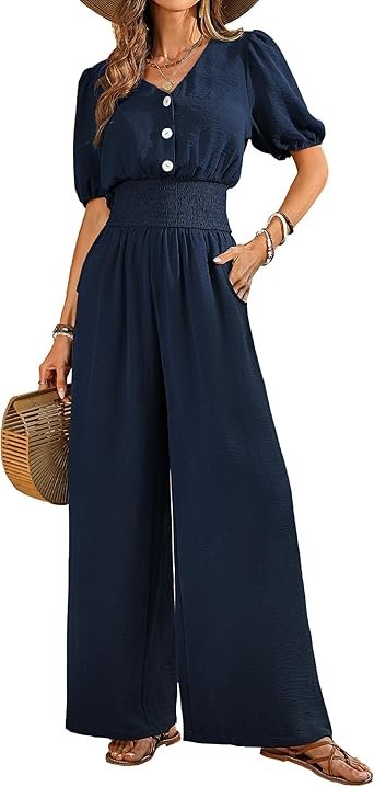 Womens Jumpsuits Short Sleeve V Neck - Image 2