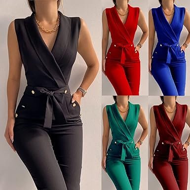 Women's Elegant Jumpsuits V Neck Sleeveless - Image 10