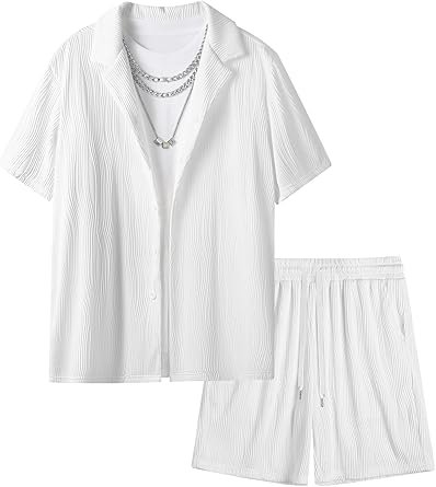 Summer Outfits for Men 2 Piece Short Sleeve Button Down Shirt & Shorts - Image 8
