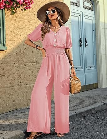 Womens Jumpsuits Short Sleeve V Neck - Image 5