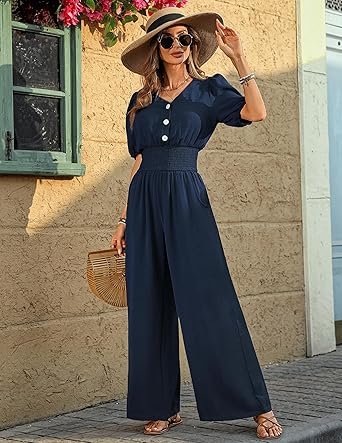 Womens Jumpsuits Short Sleeve V Neck