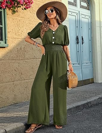 Womens Jumpsuits Short Sleeve V Neck - Image 9