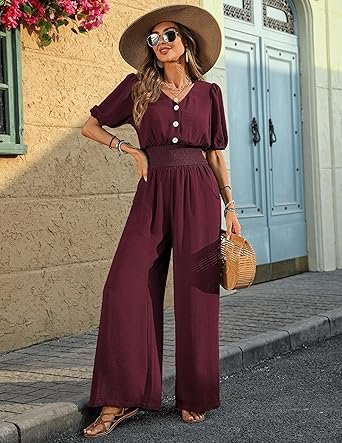 Womens Jumpsuits Short Sleeve V Neck - Image 4