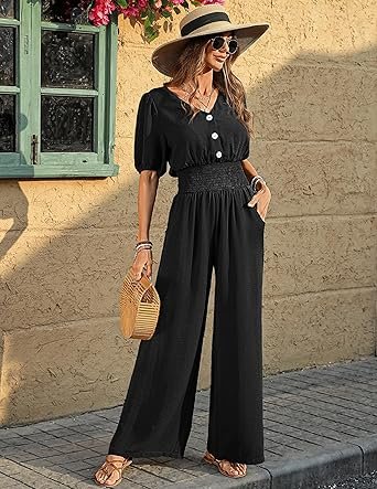 Womens Jumpsuits Short Sleeve V Neck - Image 6