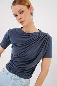 Detailed Short Sleeve Sandy Blouse 945 - DuRosesty